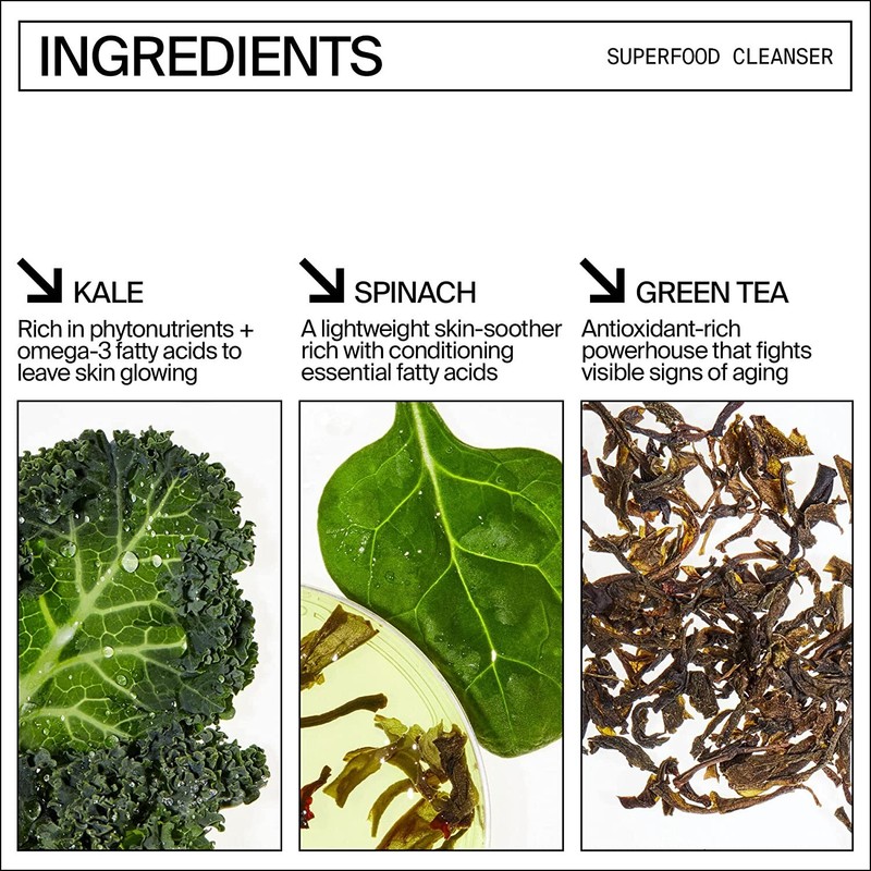 Kale+Green Tea Facial Cleanser - Makeup Remover & Ph Balanced Gel (8 fl oz) New!