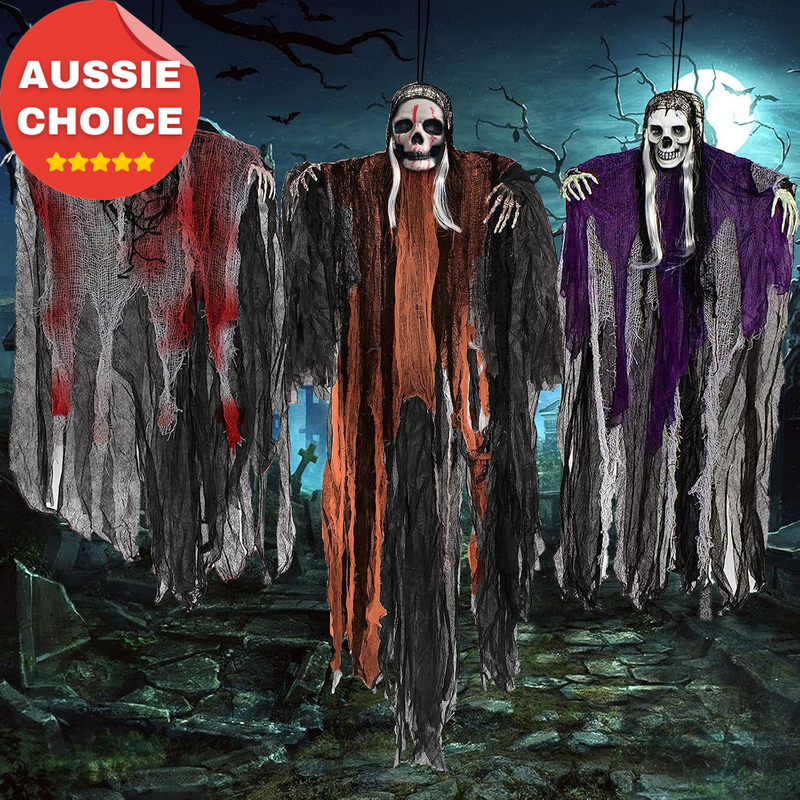 3 Pack Halloween Skeleton Ghost Hanging Decorations Scary Party Decor