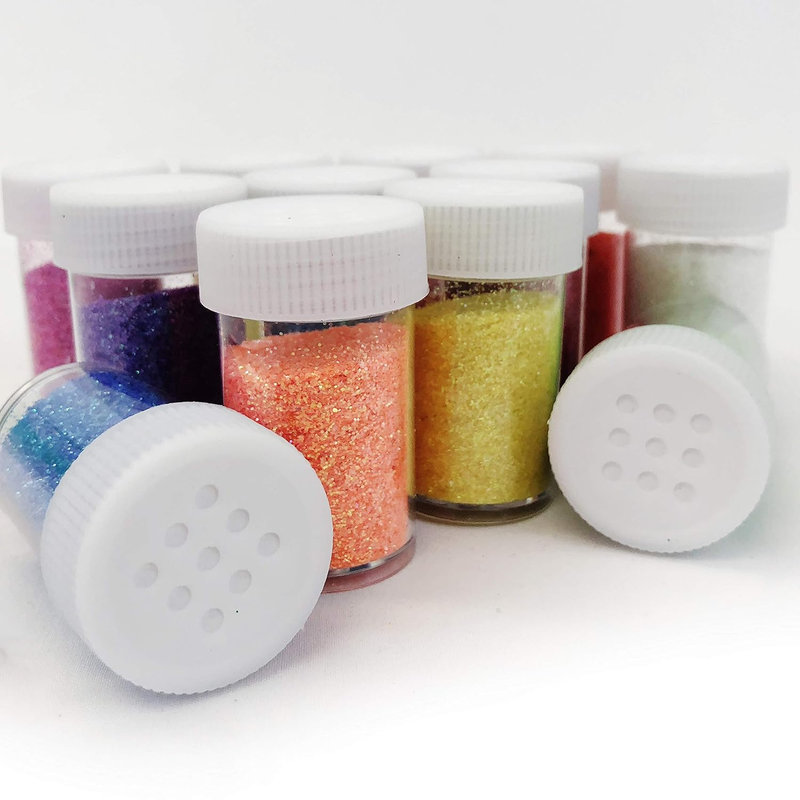 Arts and Crafts Glitter Shake Jars, Extra Fine Powder, 12 Multi Color Assorted S