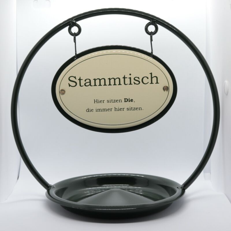 Traditional German Stammtisch Enamel Table Sign Stand with Ash Tray