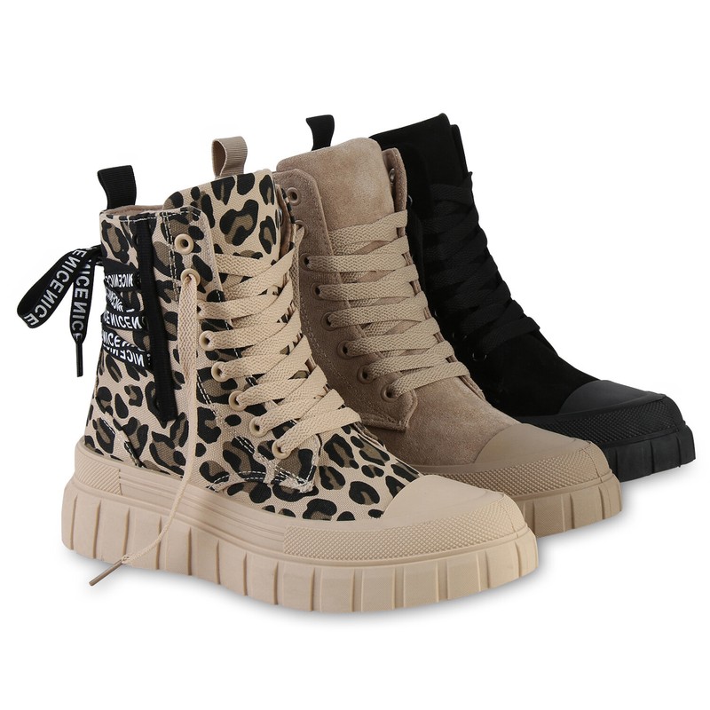 Damen Plateau Sneaker Keilabsatz Prints Wedges Profil-Sohle 840897 Schuhe 