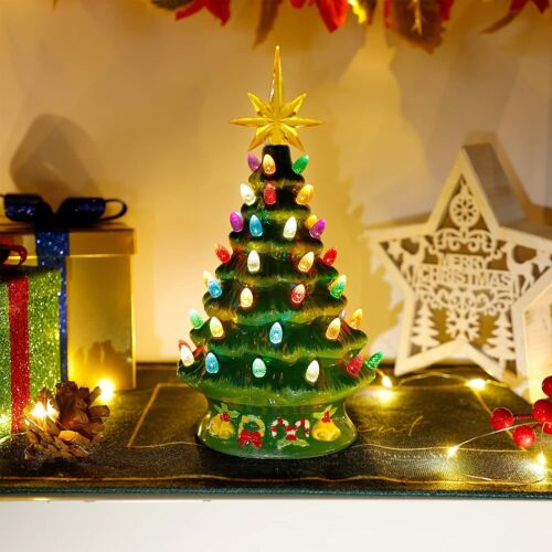 Ceramic Christmas Tree Christmas Tree Lights, Tabletop Decorations With Star 10"