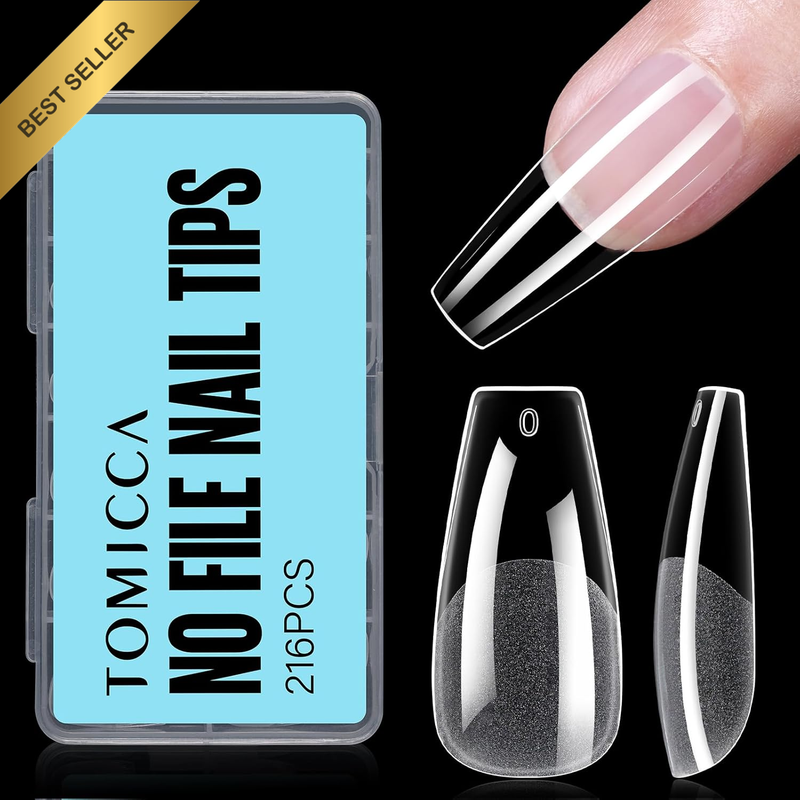216PCS Medium Coffin Soft Gel Tips No File Half Matte Full Cover Acrylic Kit