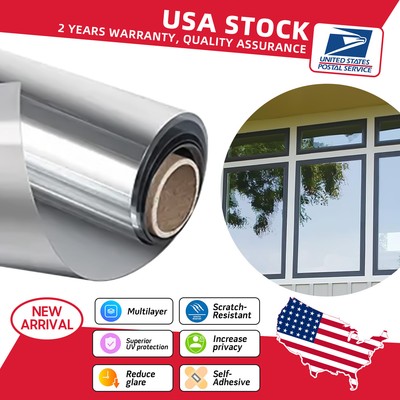 MODIGT Window Film Privacy Self-adhesive Tint Silver Stained Glass Pure