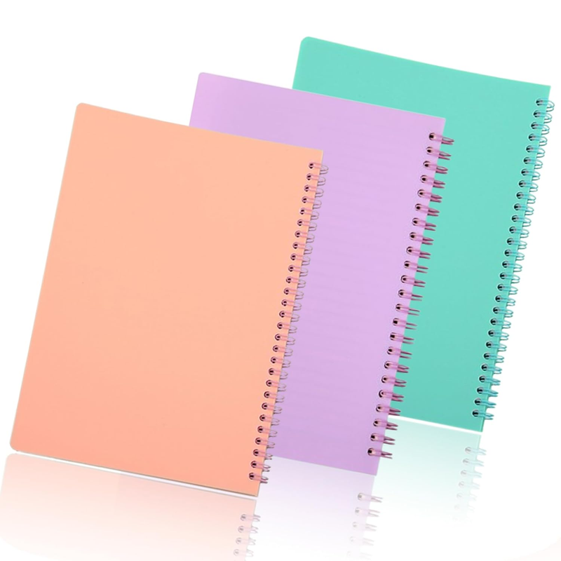 Spiral Notebook Set of 3, A5 Ruled Journals, Pastel Pink Blue Purple, Hardcover