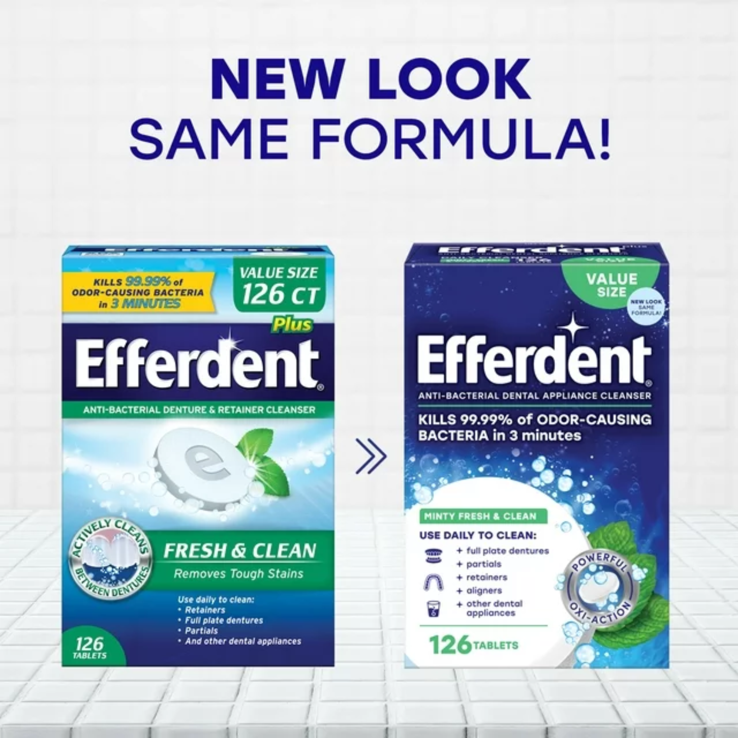 Efferdent Retainer & Denture Cleaner Tablets Minty & Fresh Clean 126 Ct 3 PACK