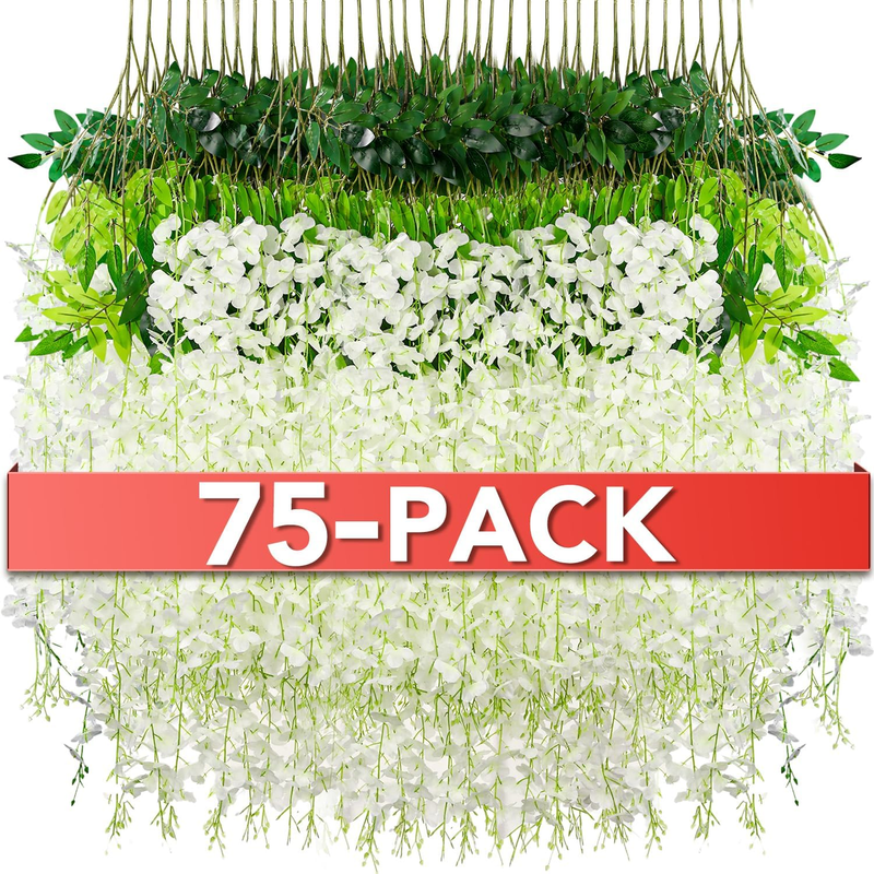 Wisteria Hanging Flowers,Fake Hanging Flowers,Wisteria Artificiales Garland for Home Wedding Arch Floral Party Garden Ceremony Outdoor Decor,3.6 Feet Long(75,White)