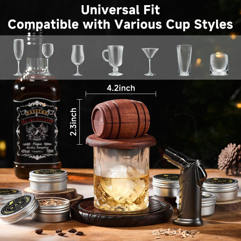 Whiskey Smoker Kit with Torch - 6 Flavors Wood Chips, 2 Glasses, 2 Ice Ball Mold