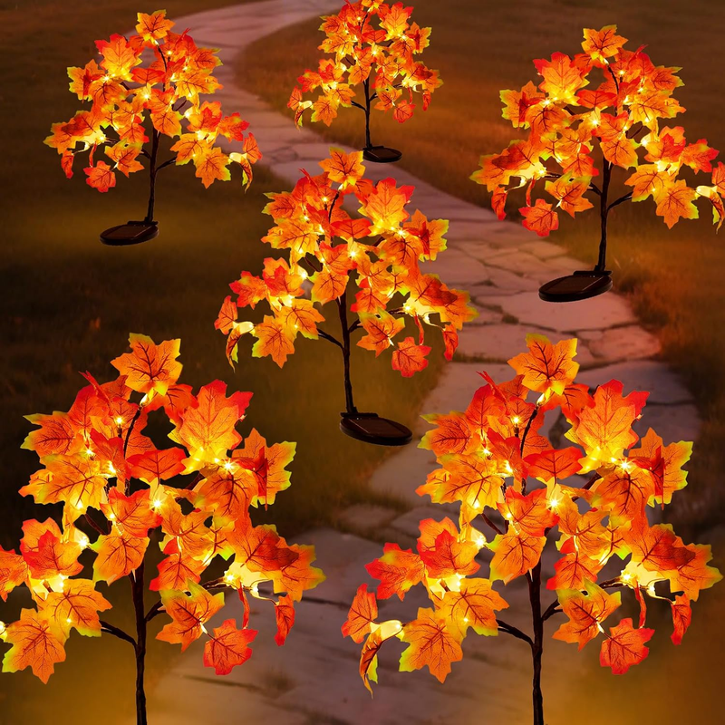 Fall Solar Stake Lights Outdoor 2 Pack 40 LED Maple Leaf 8 Modes Yard Autumn