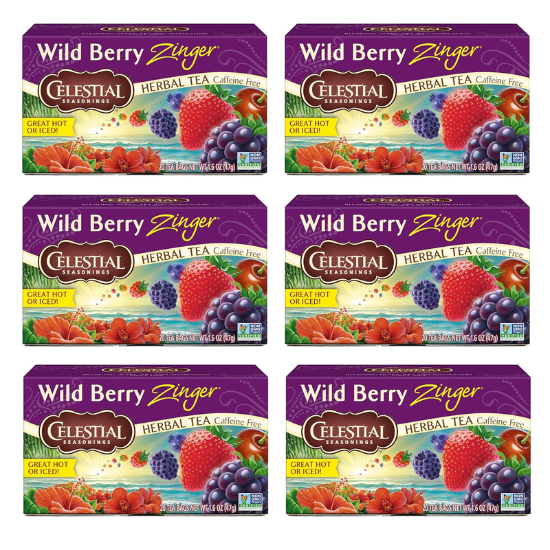 Herbal Tea, Wild Berry Zinger, 20 Count (Pack of 6)