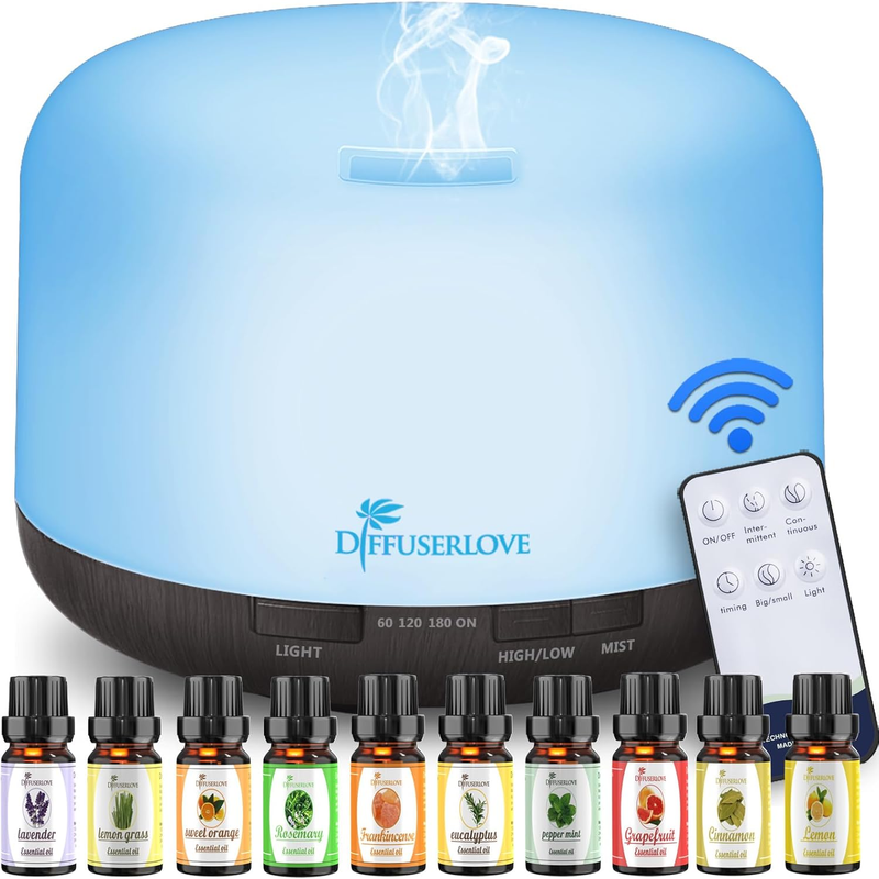 Essential Oil Diffuser 500ML Aromatherapy Diffuser Mist Humidifiers 7 Color LED