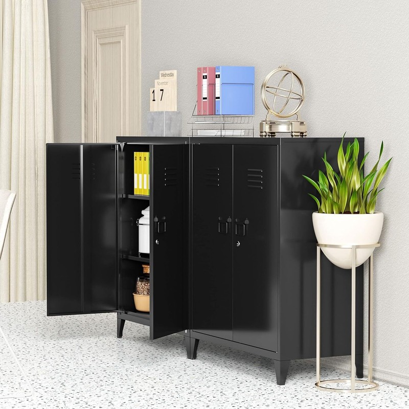 Metal Storage Cabinet with Doors and Adjustable Shelves Adjustabl Leg Levelers
