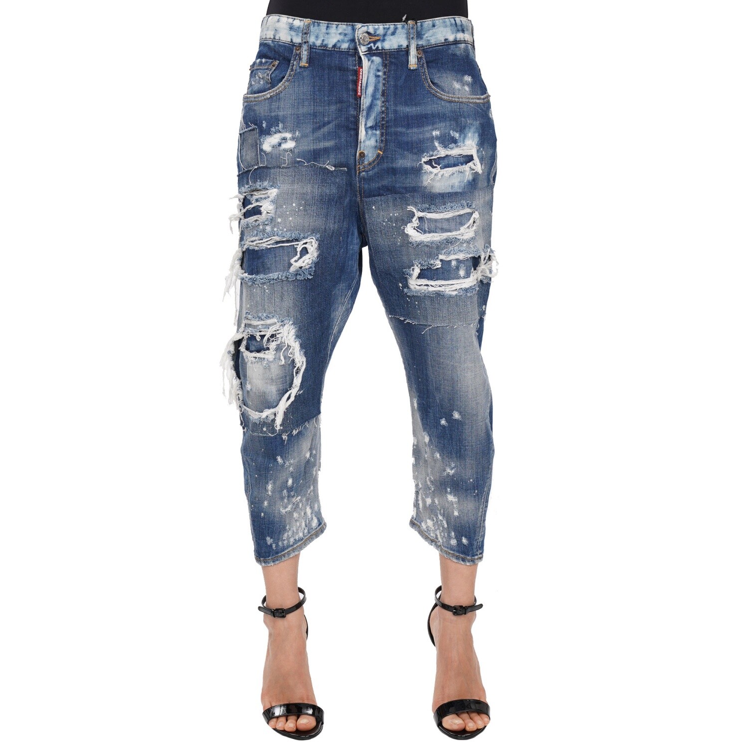 Pre-owned Dsquared2 Runway Boyfriend Cut Unique Distressed Denim Jeans Blue It 38 26 Xs S
