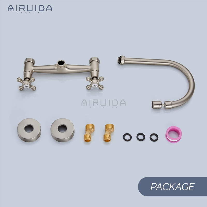 Brushed Nickel Wall Mount Kitchen Faucet with Sprayer Wall Mounted Kitchen Sink