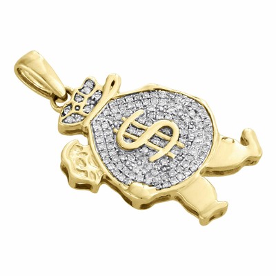 Pre-owned Gnd Atlanta 10k Yellow Gold Real Diamond Walking Money Bag Pendant 1.15" Pave Charm 1/4 Ct. In White