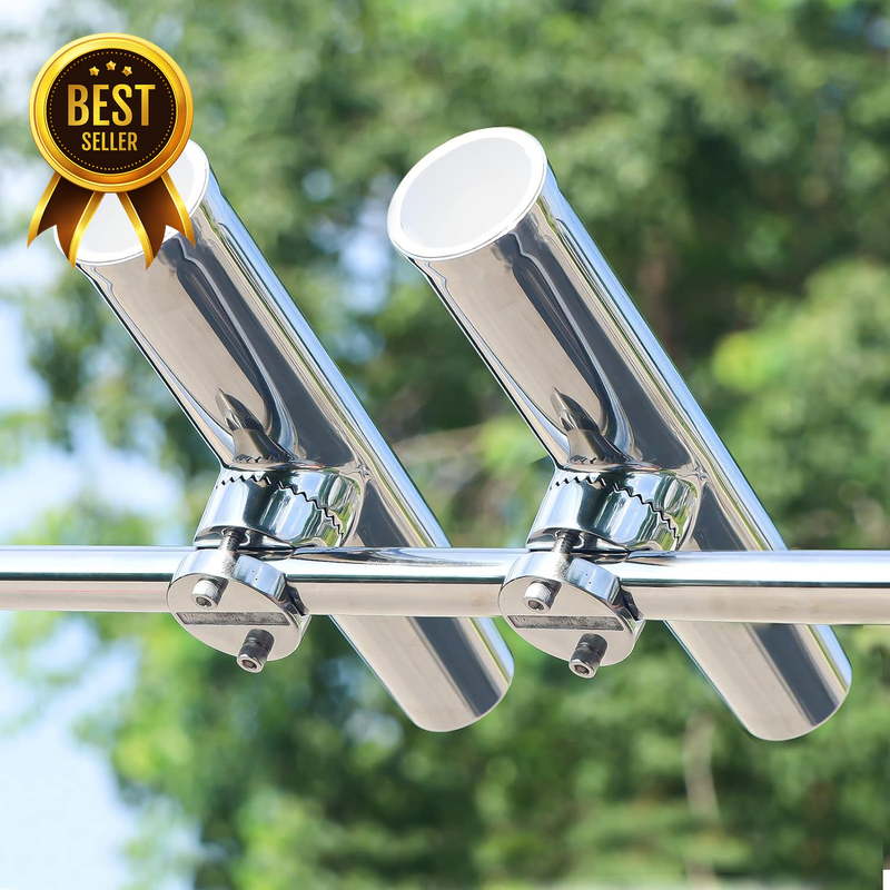 2 Pcs Tournament Boat Fishing Rod Holder 316 Stainless Steel Rail Clamp