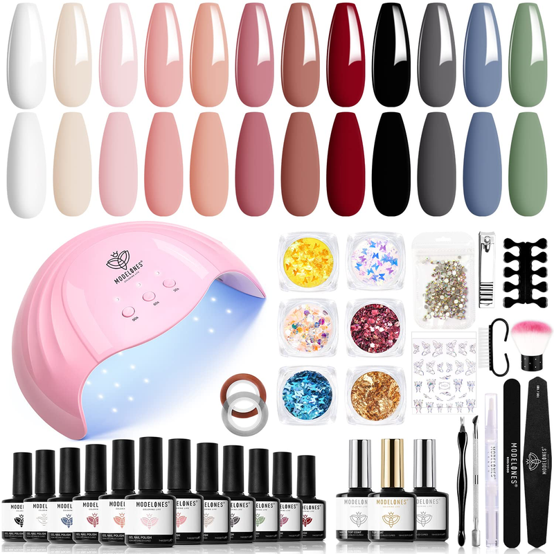 35PCS Gel Nail Polish Kit with U V Light 48W Nail Dryer 12 Colors All Seasons Sk