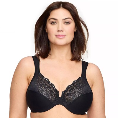 Glamorise Full-Figure Wonderwire Back Close Lace Bra 1240 Black 36G/36DDDD NWT