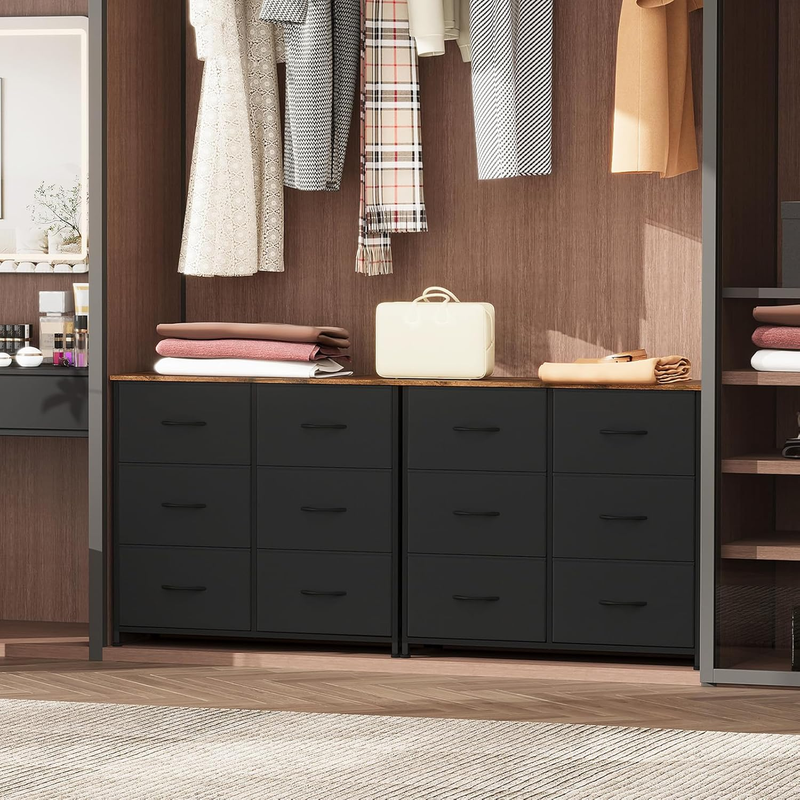 Dresser for Bedroom with 6 Drawers, 3-Tier Wide Storage Chest of Drawers with Re