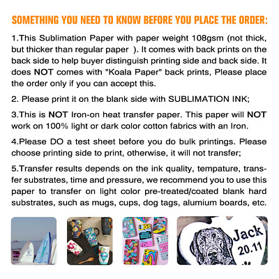 Koala Sublimation Paper 8.5x11 500 Sheet for Inkjet Heat Transfer Bulk Wholesale