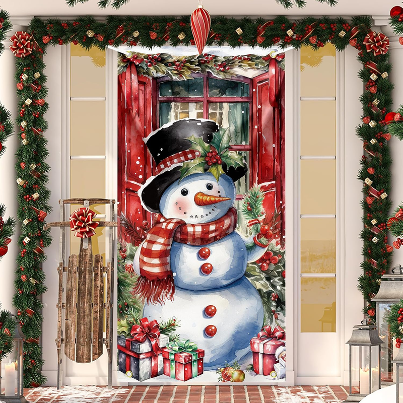 Christmas Door Cover Snowman Decoration Xmas Large Photography Background Banner