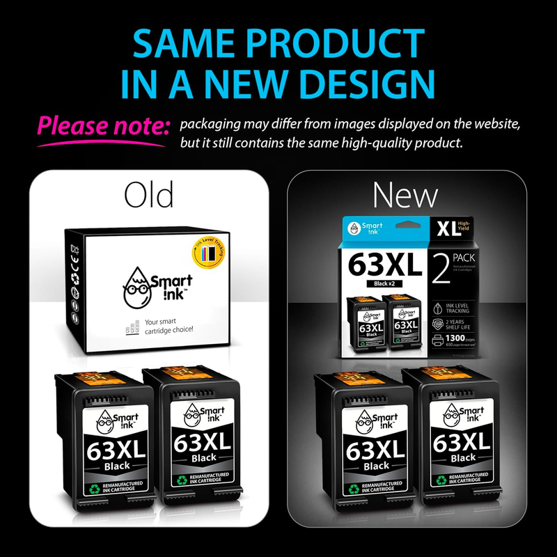 Ink Cartridges Replacement for HP 63 XL 63XL (2 Black Combo Pack) to use with En