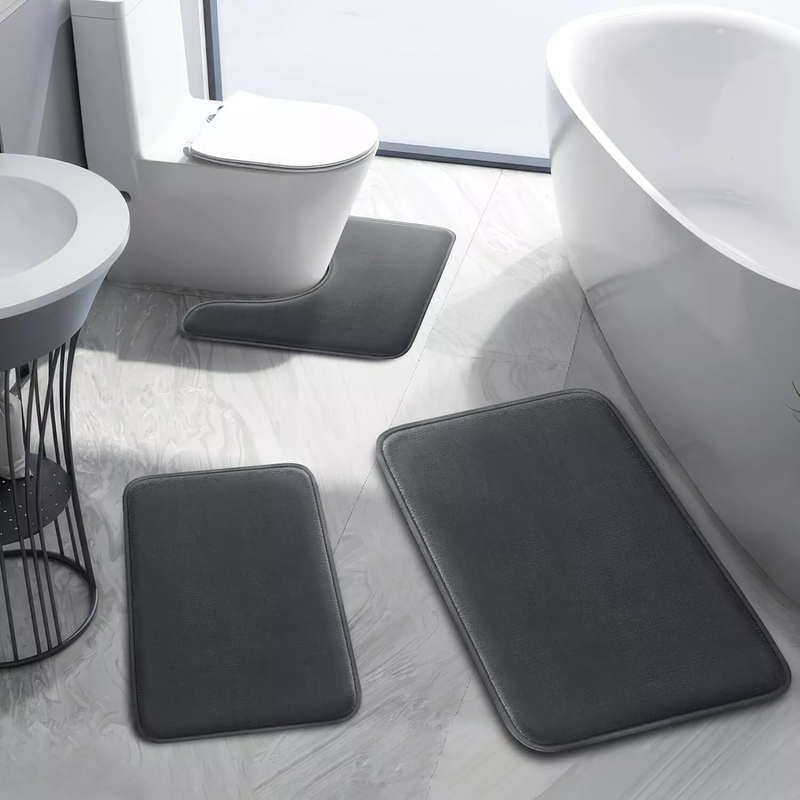 Bathroom Rug Sets 3 Piece, Memory Foam Bath Mat, Non Slip Super Absorbent Soft B