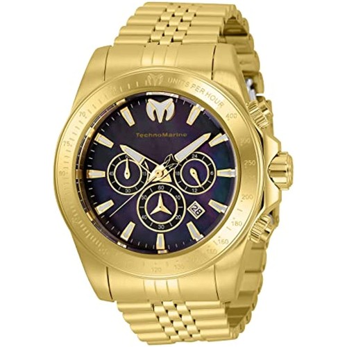 Pre-owned Technomarine Tm220153 Gold Stainless Steel Black Mop Dial Chronograph Mens Watch