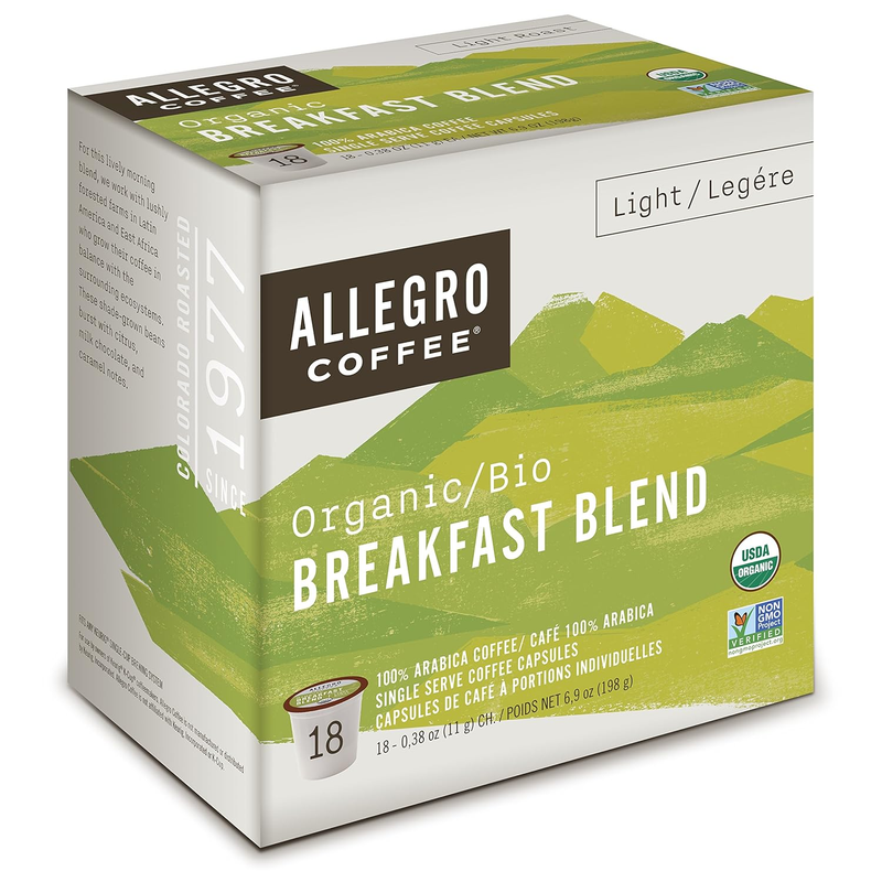 , Coffee Breakfast Blend Pods Organic 18 Count, 6.9 Ounce