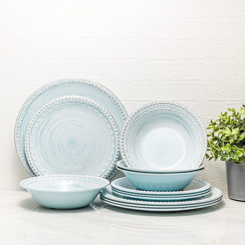 French Country House Dinnerware 12 Pieces Melamine Plastic Set Includes Dinner