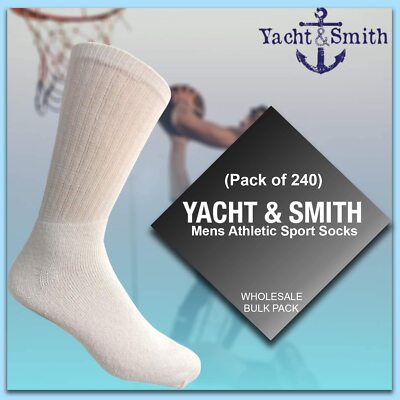 Pre-owned Yacht & Smith 240 Pk Mens Wholesale Bulk Cotton Socks,sport Socks 8-12 (white)-mens Crew Socks