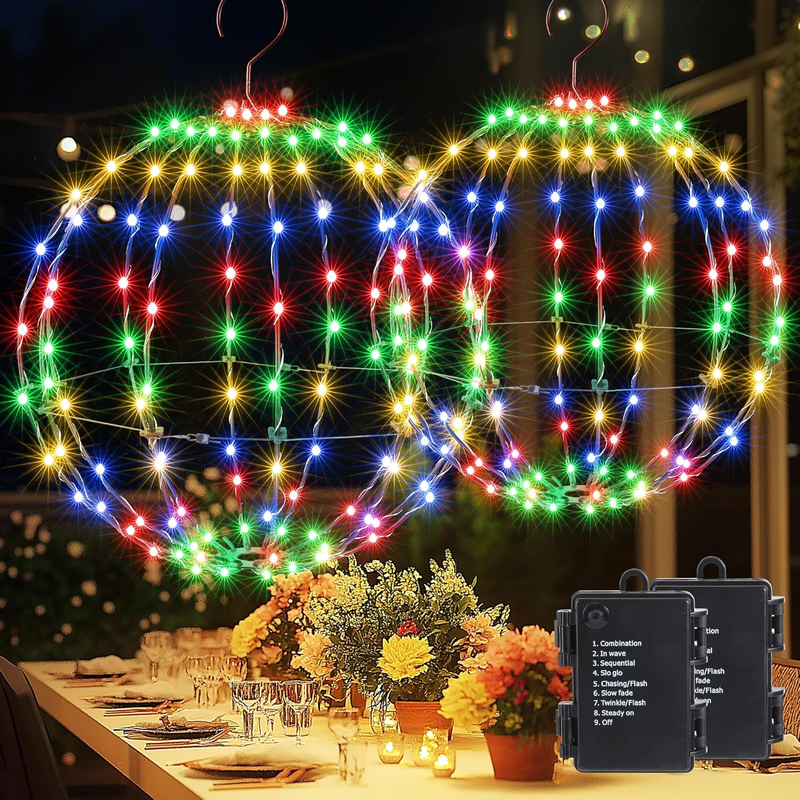 Joomer Weihnachtsbeleuchtung Außen Batterie 2 Stück Bunt Weihnachtsdeko