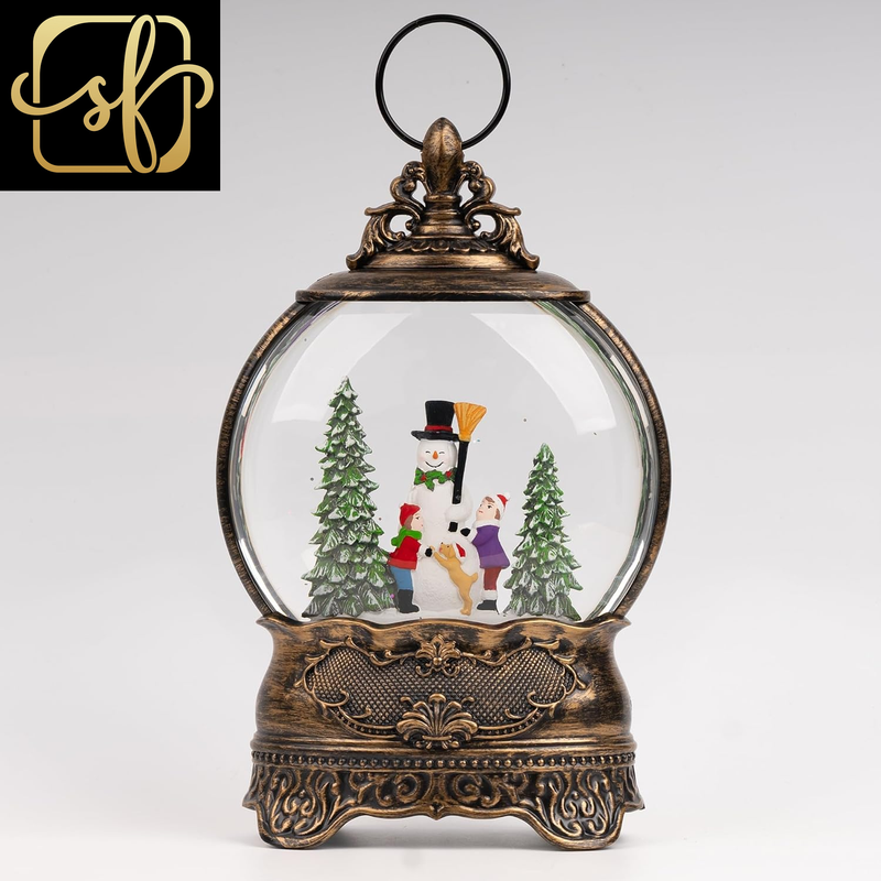 Christmas Snow Globes Lantern Christmas Snow Globe with Music Snowman and Child,6H Timer,Usb Lined/Battery Operated Lighted Lantern for Christmas Festival Decoration Gifts