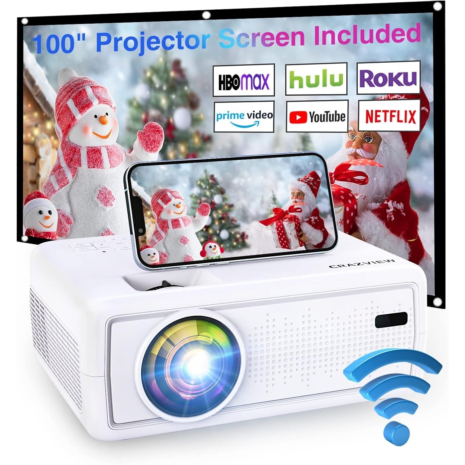 Projector, CRAZVIEW Projector WiFi Bluetooth, 7500L Mini