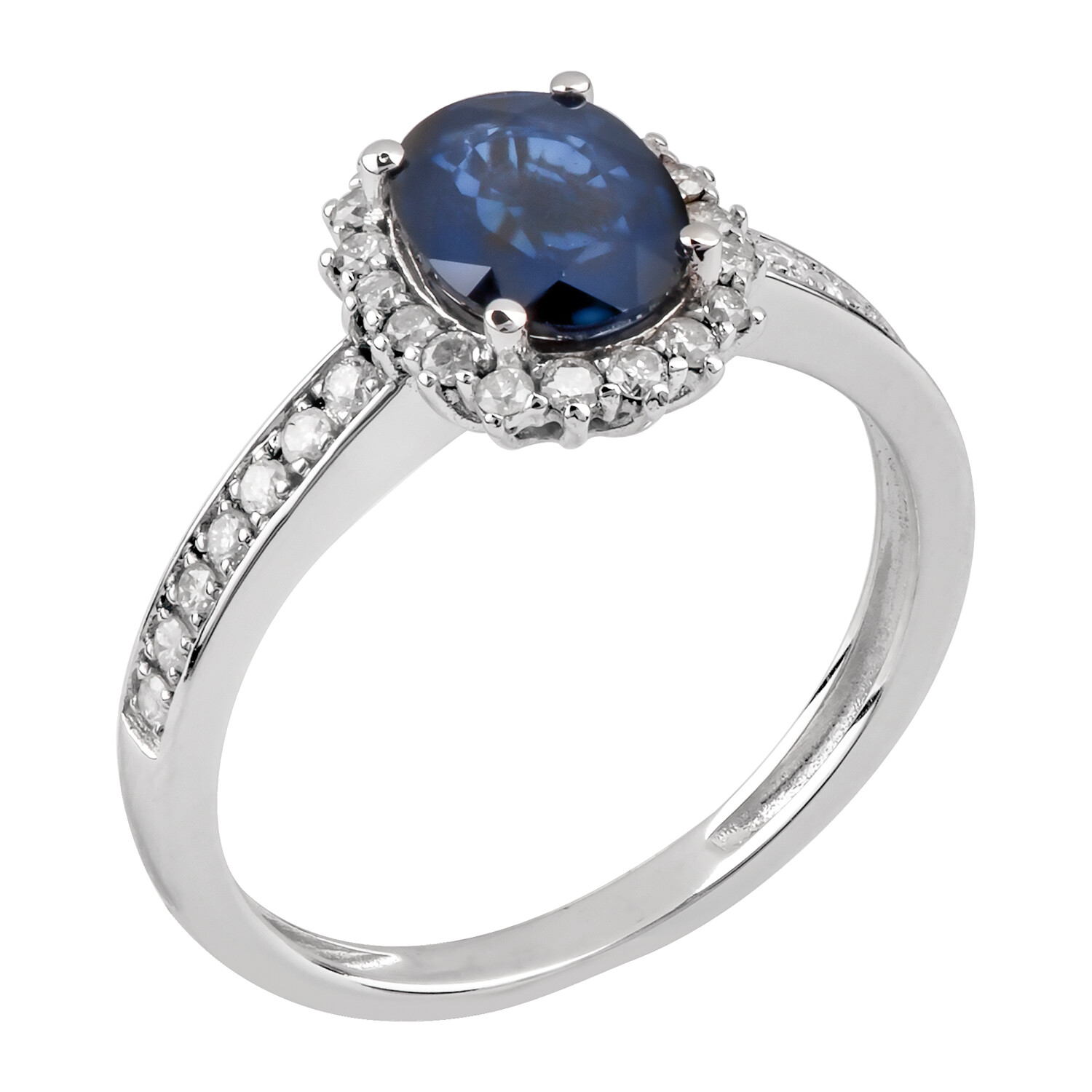 Pre-owned Tiffany & Co 10k White Gold 1.58 Carat Tw Sapphire And Diamond Halo Engagement Ring In G-h