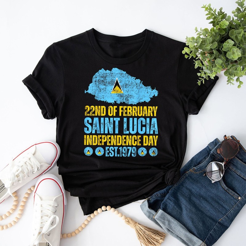 Saint Lucia Independence Day Saint Lucia Flag And Map T-Shirt