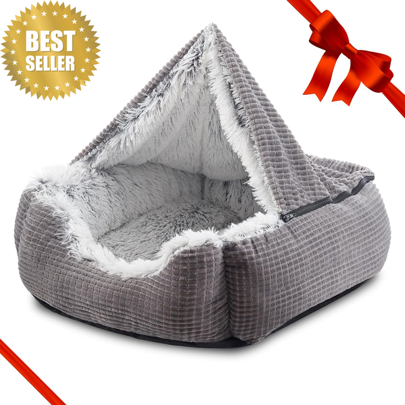 Dog Beds for Medium Large Small Dogs, Rectangle Cave Hooded Blanket Puppy Bed, L
