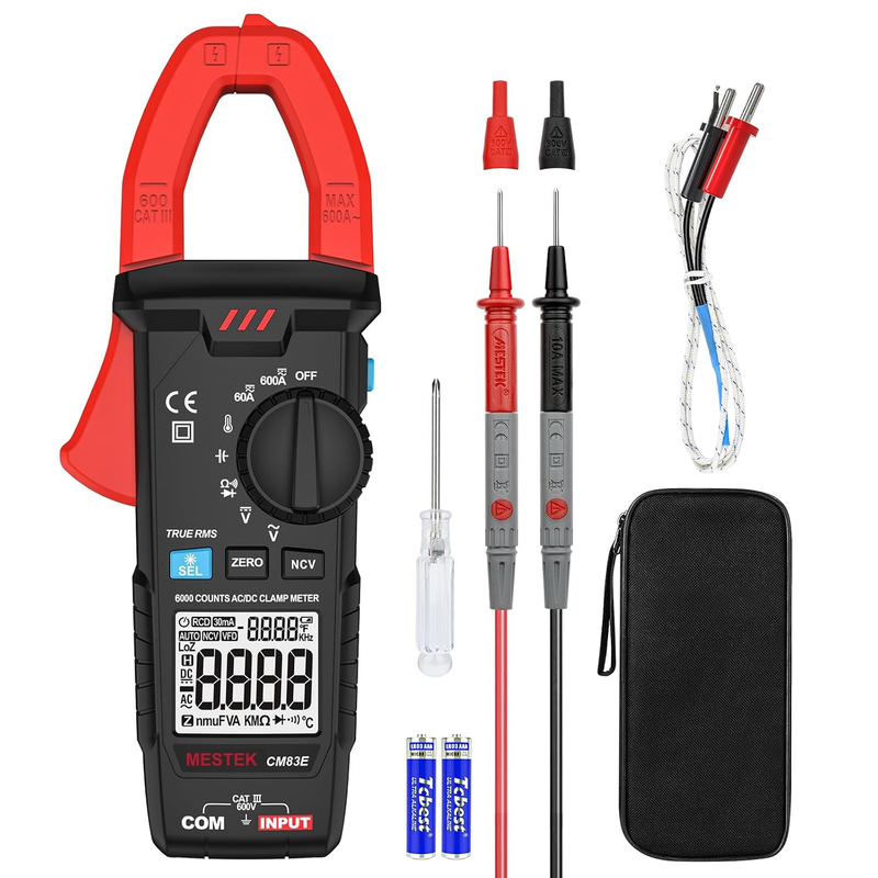 Digital Clamp Meter T-RMS 6000 Counts Multimeter Voltage Tester Auto-Ranging Volt Amp Meter Measures Current Voltage Temperature Capacitance Resistance Diodes Continuity (AC/DC Current)