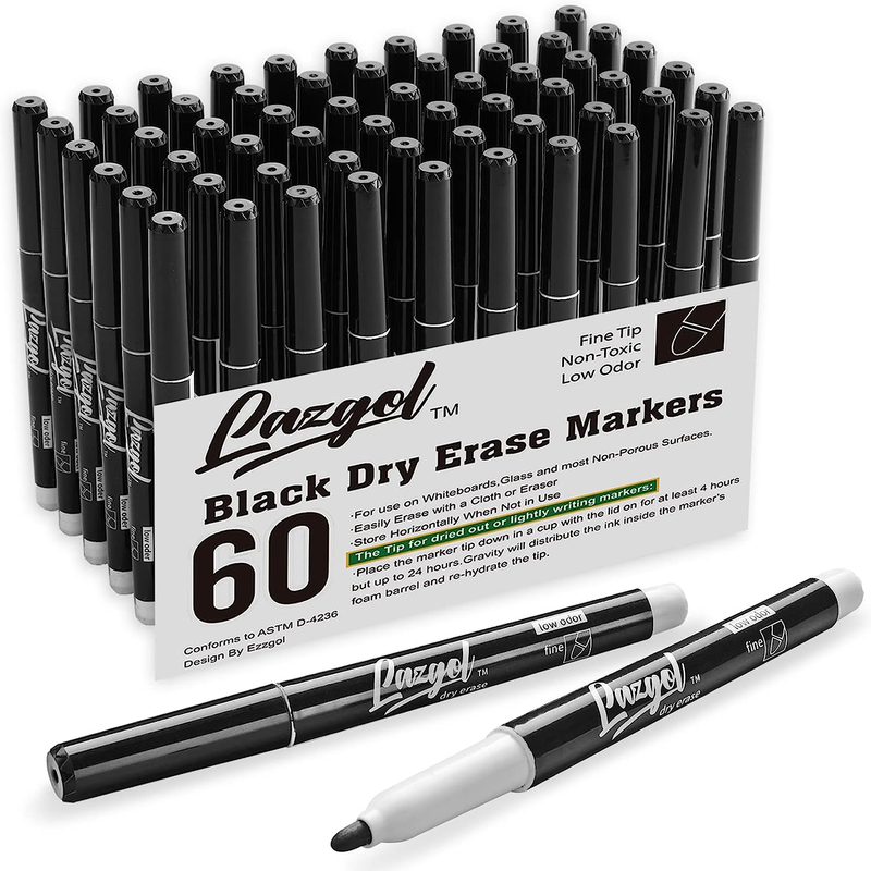 Bulk, 60 Pack Black Low Odor Whiteboard Markers, Fine Point