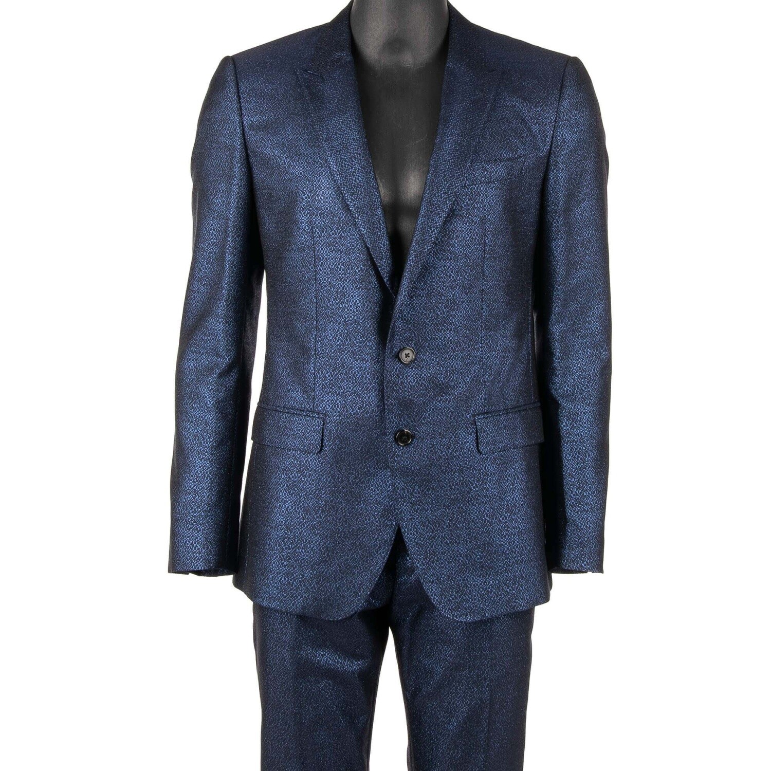 Pre-owned Dolce & Gabbana Martini Metallic Jacquard Suit Jacket Blue Black 12310