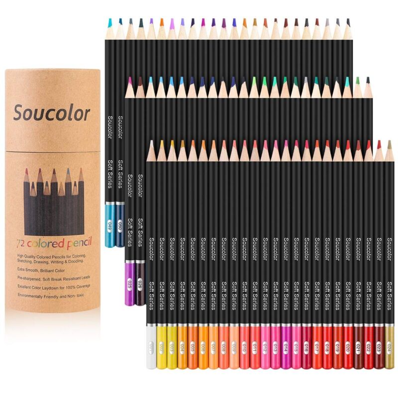 Soucolor 72-Color Colored Pencils For Adult Coloring Books, Soft Core, Artist...