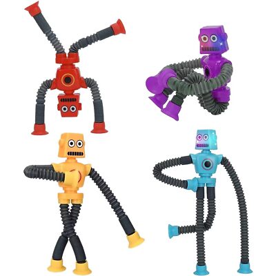 Pop Tubes Robot Fidget Toys Toddler Sensory Toys, 4PCS Telescopic Suction Cup...