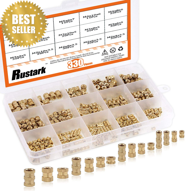 330Pcs M2 M3 M4 M5 Metric Female Thread Brass Knurled Threaded Insert Embedment