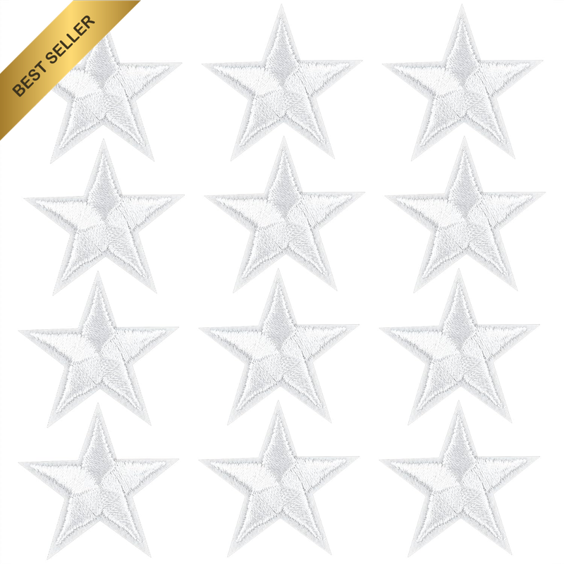 , 24 Pack White Star Iron on Patches Embroidered Mini for Clothes Jackets Shoes