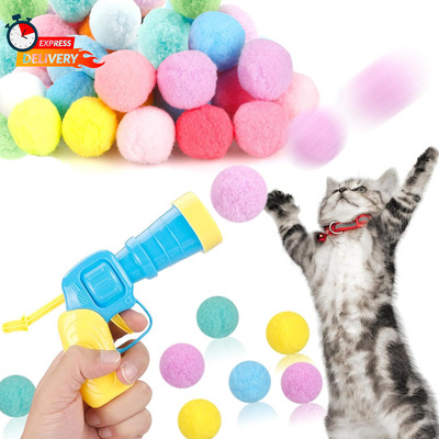 31Pcs Cat Ball Toy Launcher Gun, Cat Balls Fetch Toy, 30Pcs Plush Fuzzy Balls La