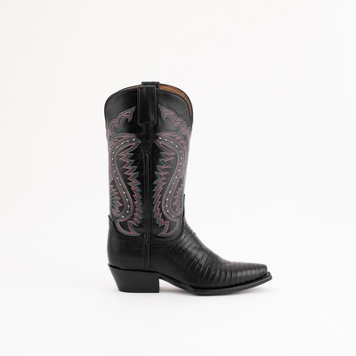 Pre-owned Ferrini Ladies Black Leather Teju Lizard V-toe Cowboy Boots