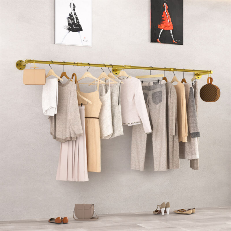 Gold Industrial Pipe Clothing Rack Wall Mounted Retail Garment Rack Display Rack