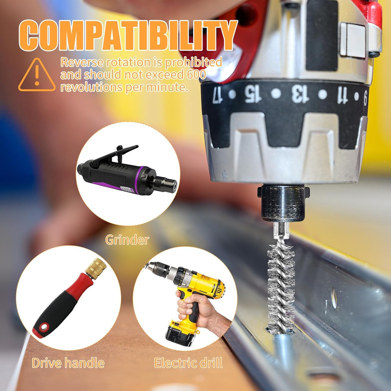 6Pieces Wire Brush Drill Bore Cleaning Brush Set,with 1/4 Inch Hex Shank Stainle