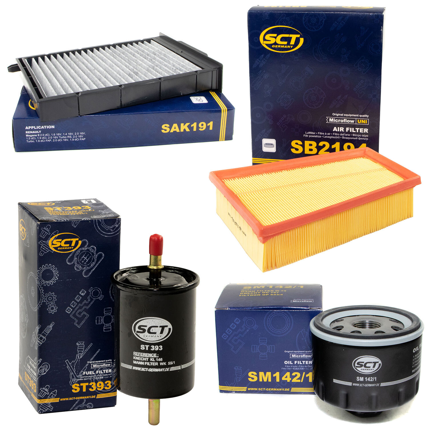 Filter Set SCT Kraftstoff- ÖL- Luft- Innenraum- für Renault Megane II Kombi 2.0 