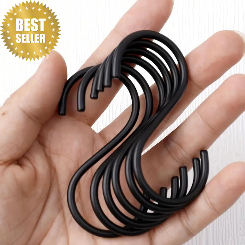 6 Pcs Black Stainless Steel S Hooks Heavy Duty Metal Organiser for Kitchen, Bath